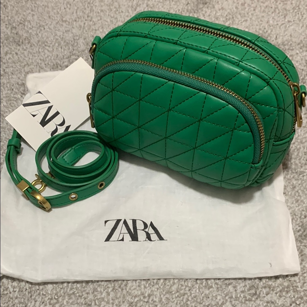 Zara Green Quilted Crossbody Bag